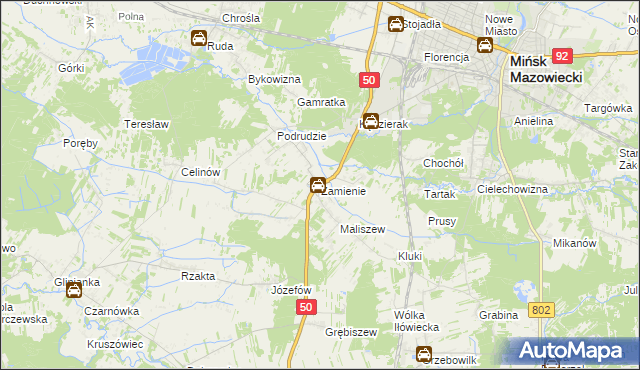 mapa Zamienie gmina Mińsk Mazowiecki, Zamienie gmina Mińsk Mazowiecki na mapie Targeo