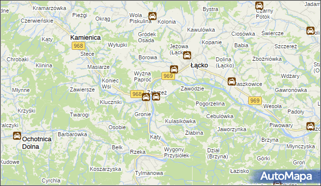 mapa Zarzecze gmina Łącko, Zarzecze gmina Łącko na mapie Targeo