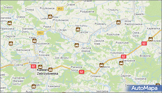 mapa Zarzyce Wielkie, Zarzyce Wielkie na mapie Targeo