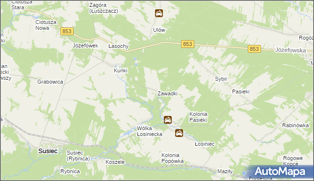 mapa Zawadki gmina Susiec, Zawadki gmina Susiec na mapie Targeo