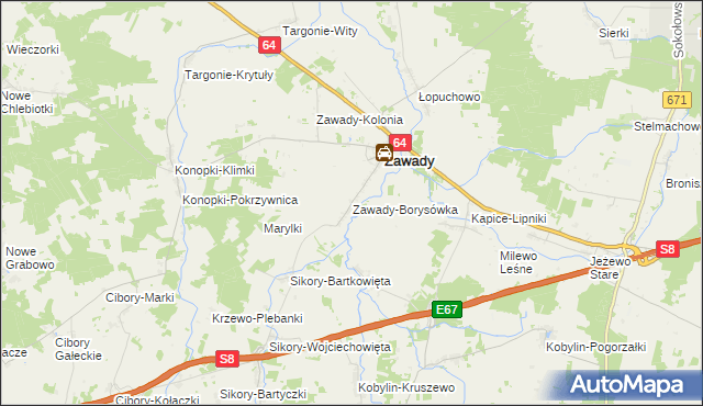 mapa Zawady-Borysówka, Zawady-Borysówka na mapie Targeo