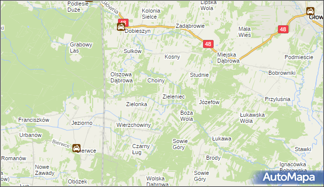 mapa Zieleniec gmina Głowaczów, Zieleniec gmina Głowaczów na mapie Targeo