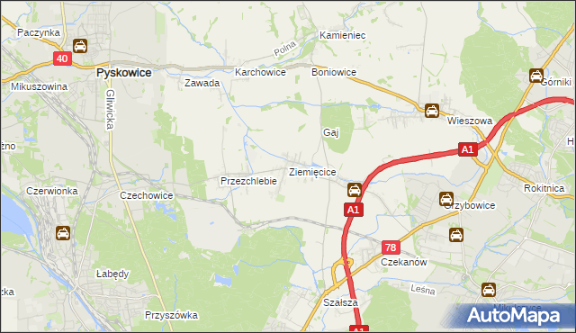 mapa Ziemięcice, Ziemięcice na mapie Targeo