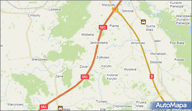 mapa Ziółkowo gmina Raczki, Ziółkowo gmina Raczki na mapie Targeo