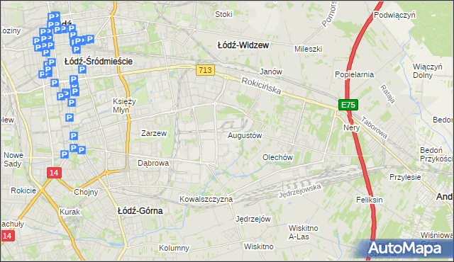 mapa Augustów gmina Łódź, Augustów gmina Łódź na mapie Targeo