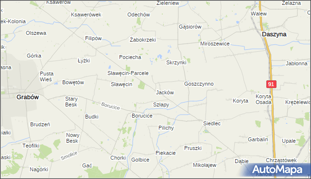 mapa Jacków gmina Daszyna, Jacków gmina Daszyna na mapie Targeo