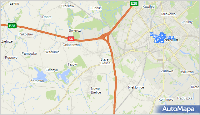 mapa Stare Bielice gmina Biesiekierz, Stare Bielice gmina Biesiekierz na mapie Targeo