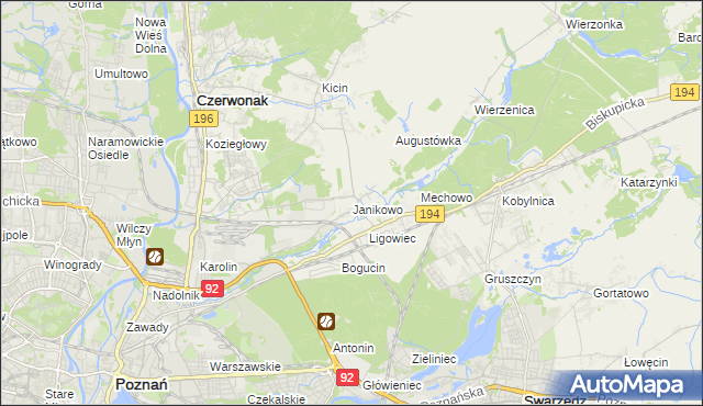 mapa Janikowo gmina Swarzędz, Janikowo gmina Swarzędz na mapie Targeo