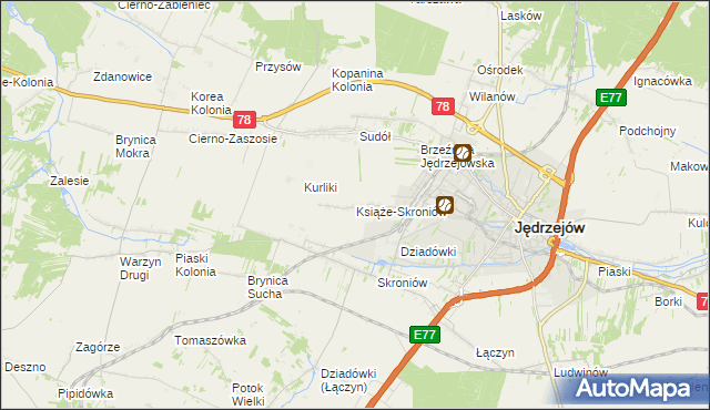 mapa Książe-Skroniów, Książe-Skroniów na mapie Targeo