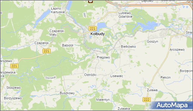 mapa Pręgowo gmina Kolbudy, Pręgowo gmina Kolbudy na mapie Targeo