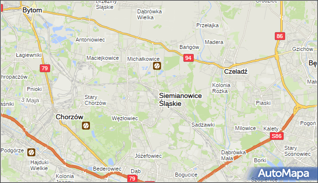 mapa Siemianowice Śląskie, Siemianowice Śląskie na mapie Targeo