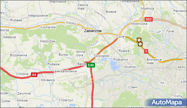 mapa Szczyglice gmina Zabierzów, Szczyglice gmina Zabierzów na mapie Targeo