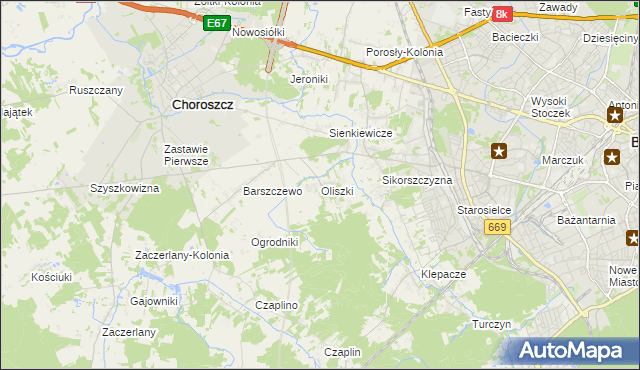 mapa Oliszki gmina Choroszcz, Oliszki gmina Choroszcz na mapie Targeo