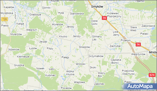 mapa Straszów gmina Mniów, Straszów gmina Mniów na mapie Targeo