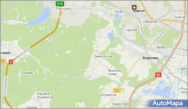 mapa Świerczyniec gmina Bojszowy, Świerczyniec gmina Bojszowy na mapie Targeo