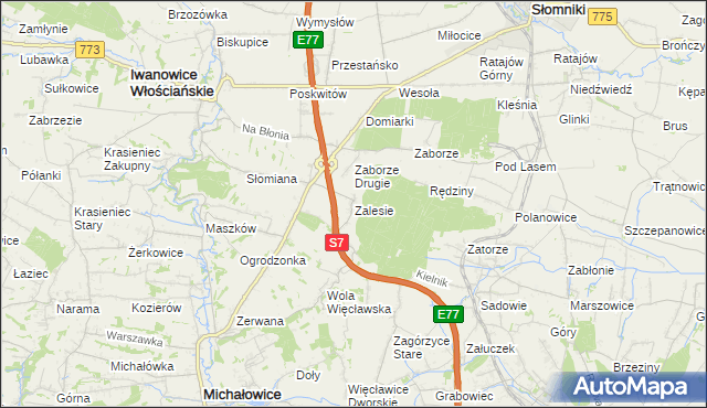 mapa Zalesie gmina Iwanowice, Zalesie gmina Iwanowice na mapie Targeo