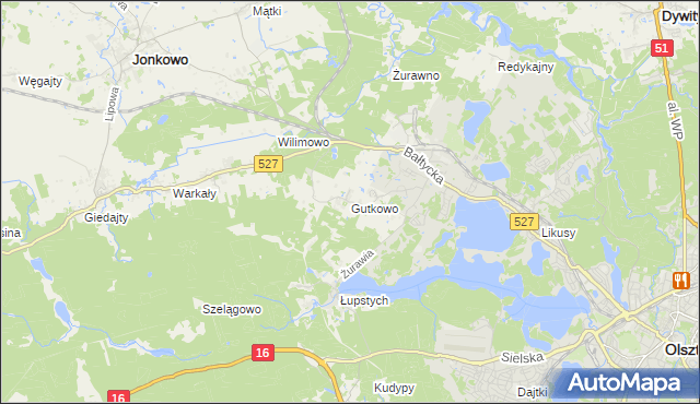 mapa Gutkowo gmina Jonkowo, Gutkowo gmina Jonkowo na mapie Targeo