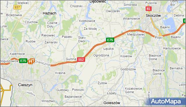 mapa Ogrodzona gmina Dębowiec, Ogrodzona gmina Dębowiec na mapie Targeo