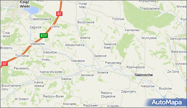 mapa Święcice gmina Słaboszów, Święcice gmina Słaboszów na mapie Targeo