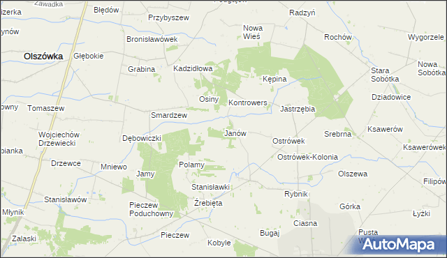 mapa Janów gmina Grabów, Janów gmina Grabów na mapie Targeo