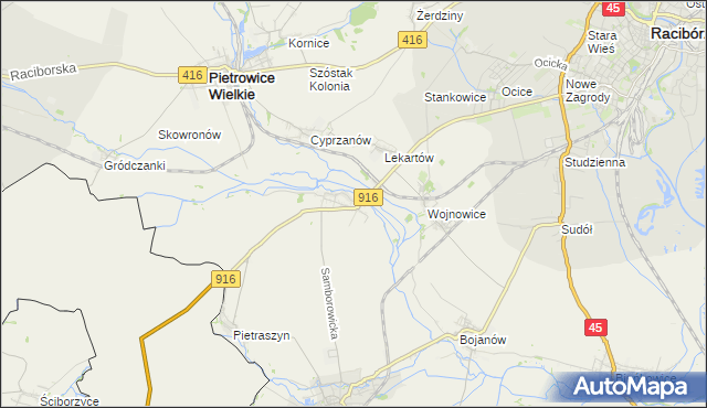 mapa Samborowice gmina Pietrowice Wielkie, Samborowice gmina Pietrowice Wielkie na mapie Targeo