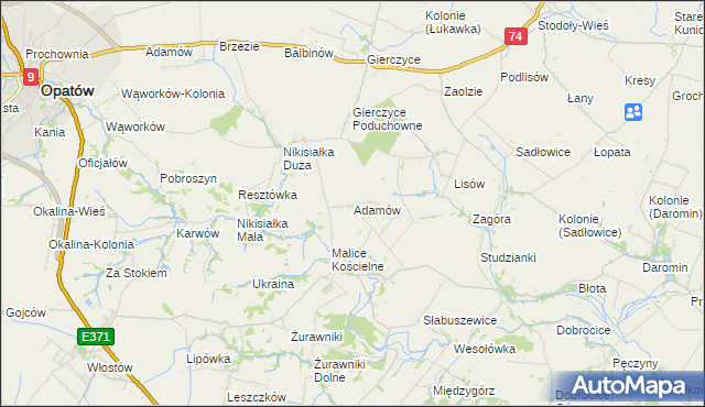 mapa Adamów gmina Lipnik, Adamów gmina Lipnik na mapie Targeo