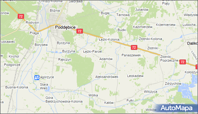 mapa Adamów gmina Poddębice, Adamów gmina Poddębice na mapie Targeo
