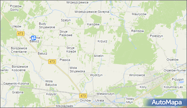 mapa Anielin gmina Łask, Anielin gmina Łask na mapie Targeo