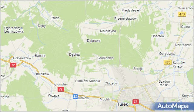 mapa Grabieniec gmina Turek, Grabieniec gmina Turek na mapie Targeo