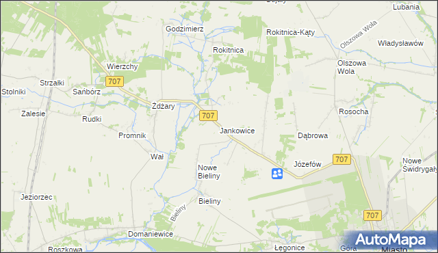 mapa Jankowice gmina Nowe Miasto nad Pilicą, Jankowice gmina Nowe Miasto nad Pilicą na mapie Targeo
