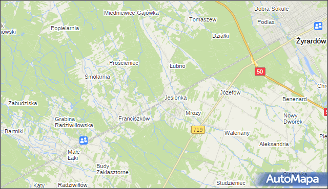 mapa Jesionka gmina Wiskitki, Jesionka gmina Wiskitki na mapie Targeo