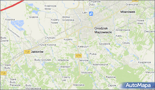 mapa Kałęczyn gmina Grodzisk Mazowiecki, Kałęczyn gmina Grodzisk Mazowiecki na mapie Targeo