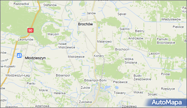 mapa Konary gmina Brochów, Konary gmina Brochów na mapie Targeo