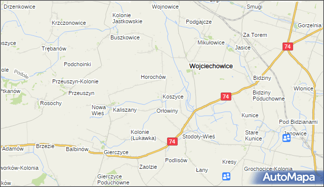 mapa Koszyce gmina Wojciechowice, Koszyce gmina Wojciechowice na mapie Targeo