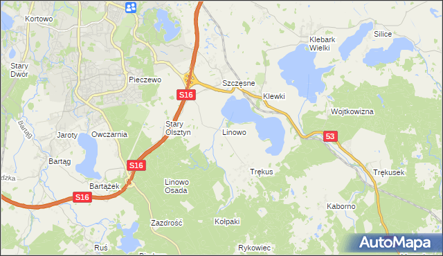 mapa Linowo gmina Purda, Linowo gmina Purda na mapie Targeo