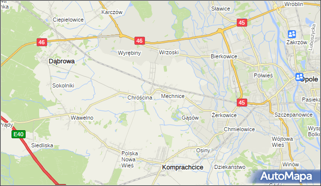 mapa Mechnice gmina Dąbrowa, Mechnice gmina Dąbrowa na mapie Targeo