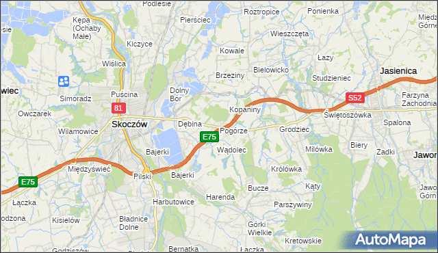 mapa Pogórze gmina Skoczów, Pogórze gmina Skoczów na mapie Targeo
