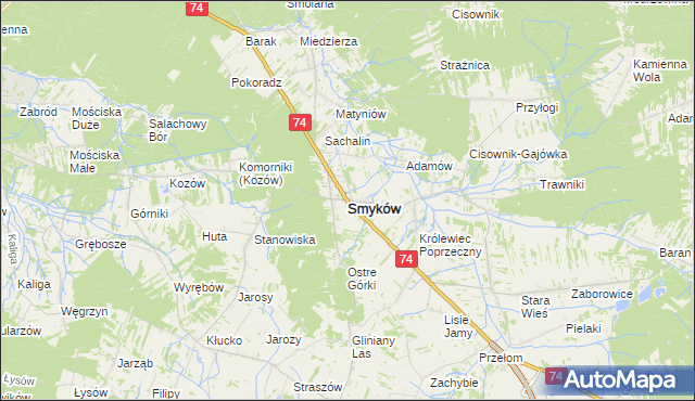 mapa Smyków powiat konecki, Smyków powiat konecki na mapie Targeo