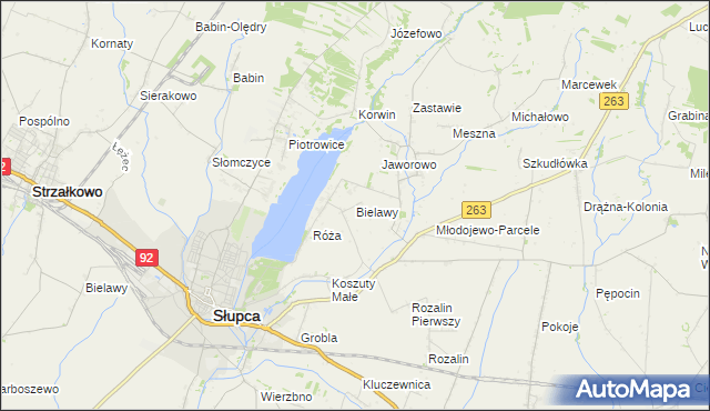 mapa Bielawy gmina Słupca, Bielawy gmina Słupca na mapie Targeo