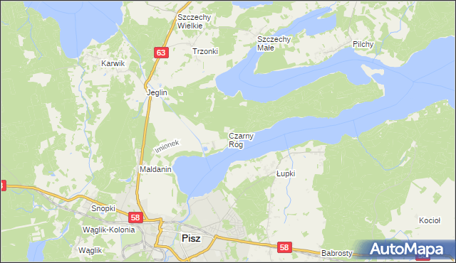 mapa Czarny Róg gmina Pisz, Czarny Róg gmina Pisz na mapie Targeo