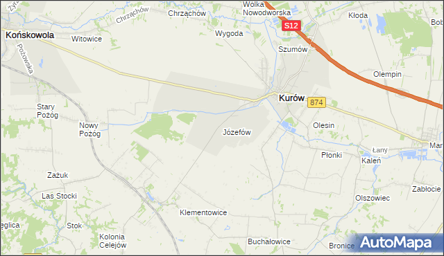 mapa Józefów gmina Kurów, Józefów gmina Kurów na mapie Targeo
