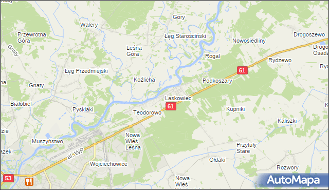 mapa Laskowiec gmina Rzekuń, Laskowiec gmina Rzekuń na mapie Targeo