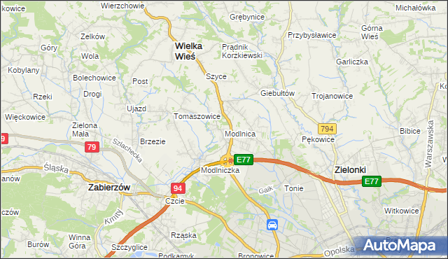 mapa Modlnica, Modlnica na mapie Targeo