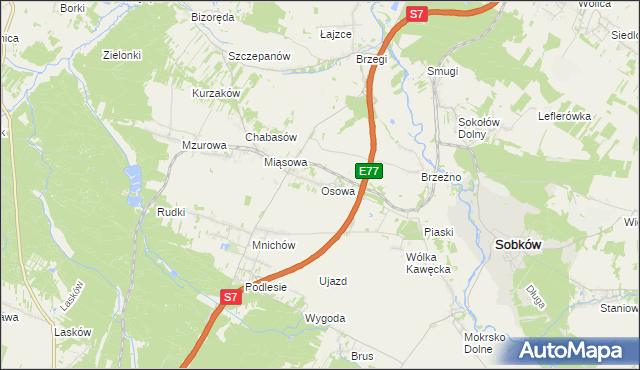 mapa Osowa gmina Sobków, Osowa gmina Sobków na mapie Targeo