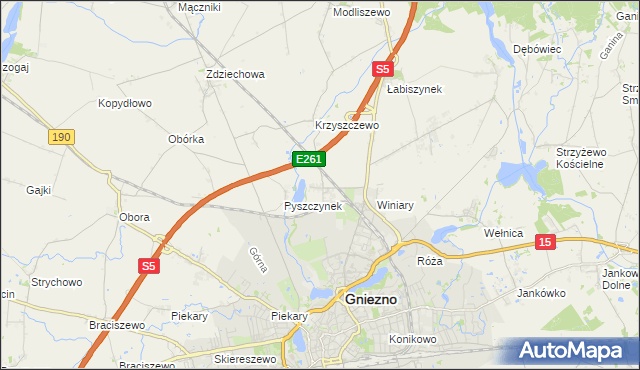 mapa Pyszczyn gmina Gniezno, Pyszczyn gmina Gniezno na mapie Targeo