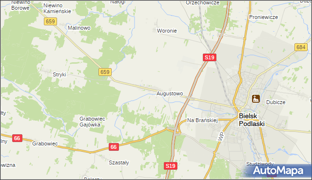 mapa Augustowo gmina Bielsk Podlaski, Augustowo gmina Bielsk Podlaski na mapie Targeo