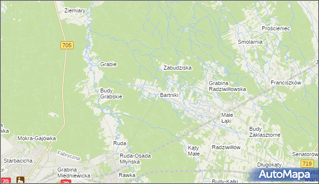 mapa Bartniki gmina Puszcza Mariańska, Bartniki gmina Puszcza Mariańska na mapie Targeo