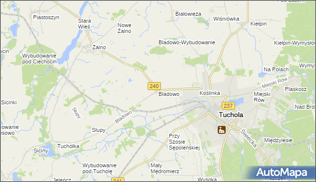 mapa Bladowo gmina Tuchola, Bladowo gmina Tuchola na mapie Targeo