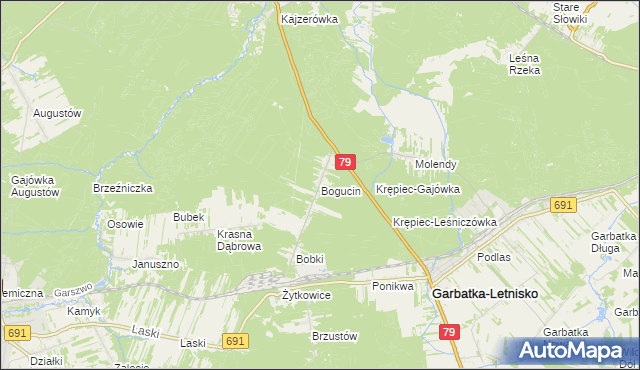 mapa Bogucin gmina Garbatka-Letnisko, Bogucin gmina Garbatka-Letnisko na mapie Targeo