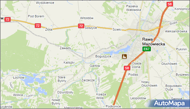 mapa Boguszyce gmina Rawa Mazowiecka, Boguszyce gmina Rawa Mazowiecka na mapie Targeo